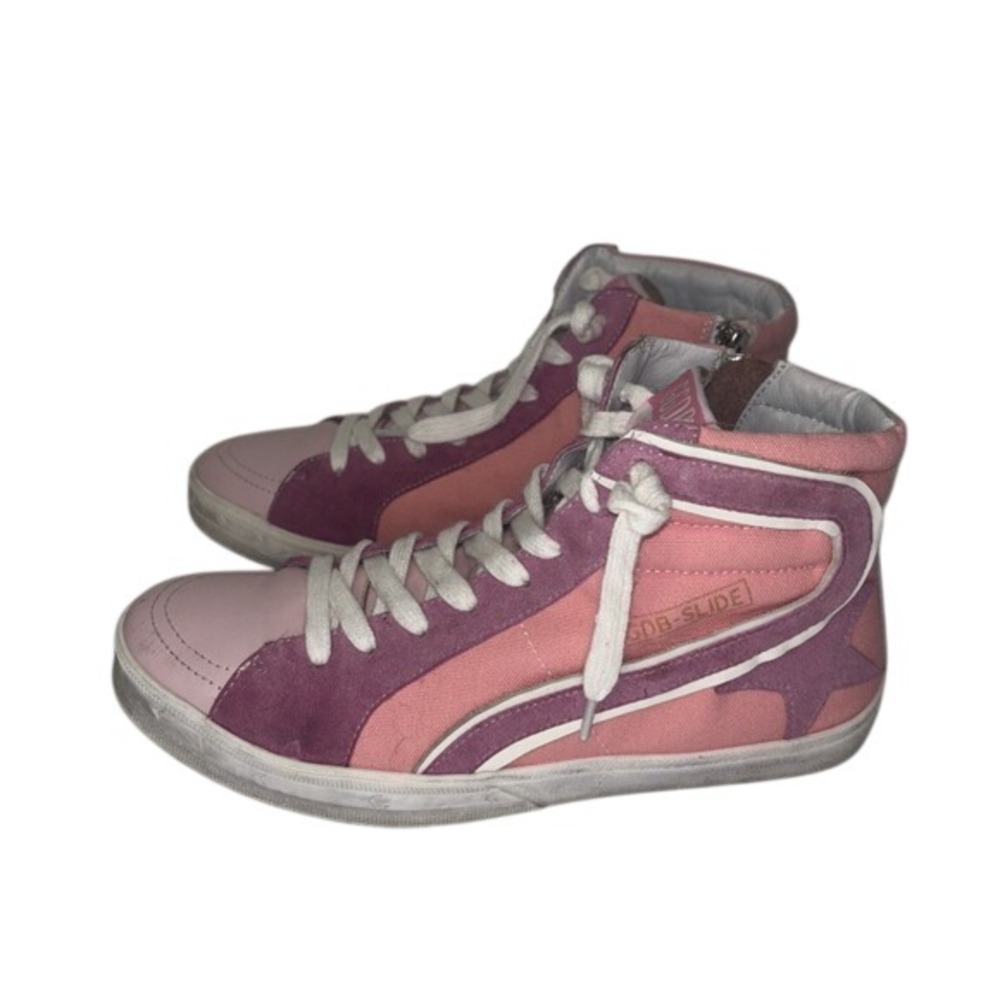 Golden Goose Pink and Purple High-Top Sneakers with White Laces